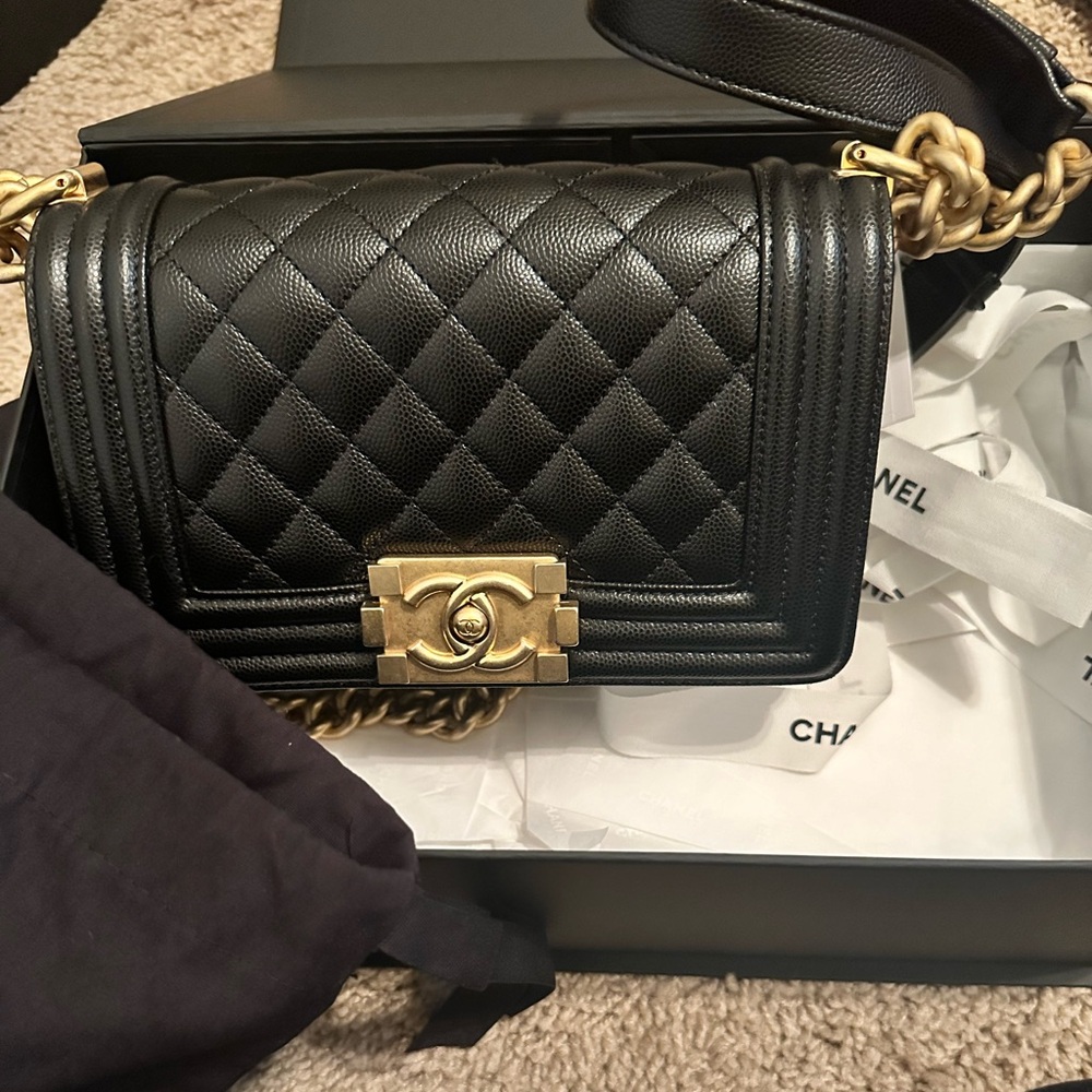 CHANEL Black Caviar Small Boy Bag